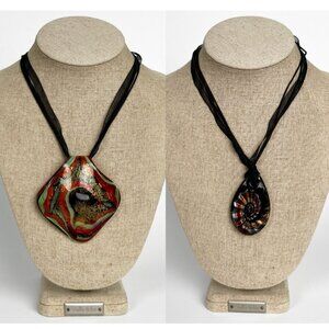 Two Glass Pendant Murano Style Necklaces Witchy Whimsigoth Halloween Witch Magic